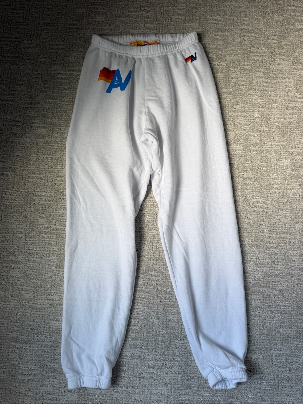 Aviator Nation White Joggers with Rainbow AV Patch - Picture 2 of 5